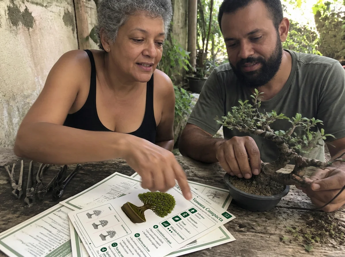 Praticantes brasileiros utilizando as fichas de bonsai